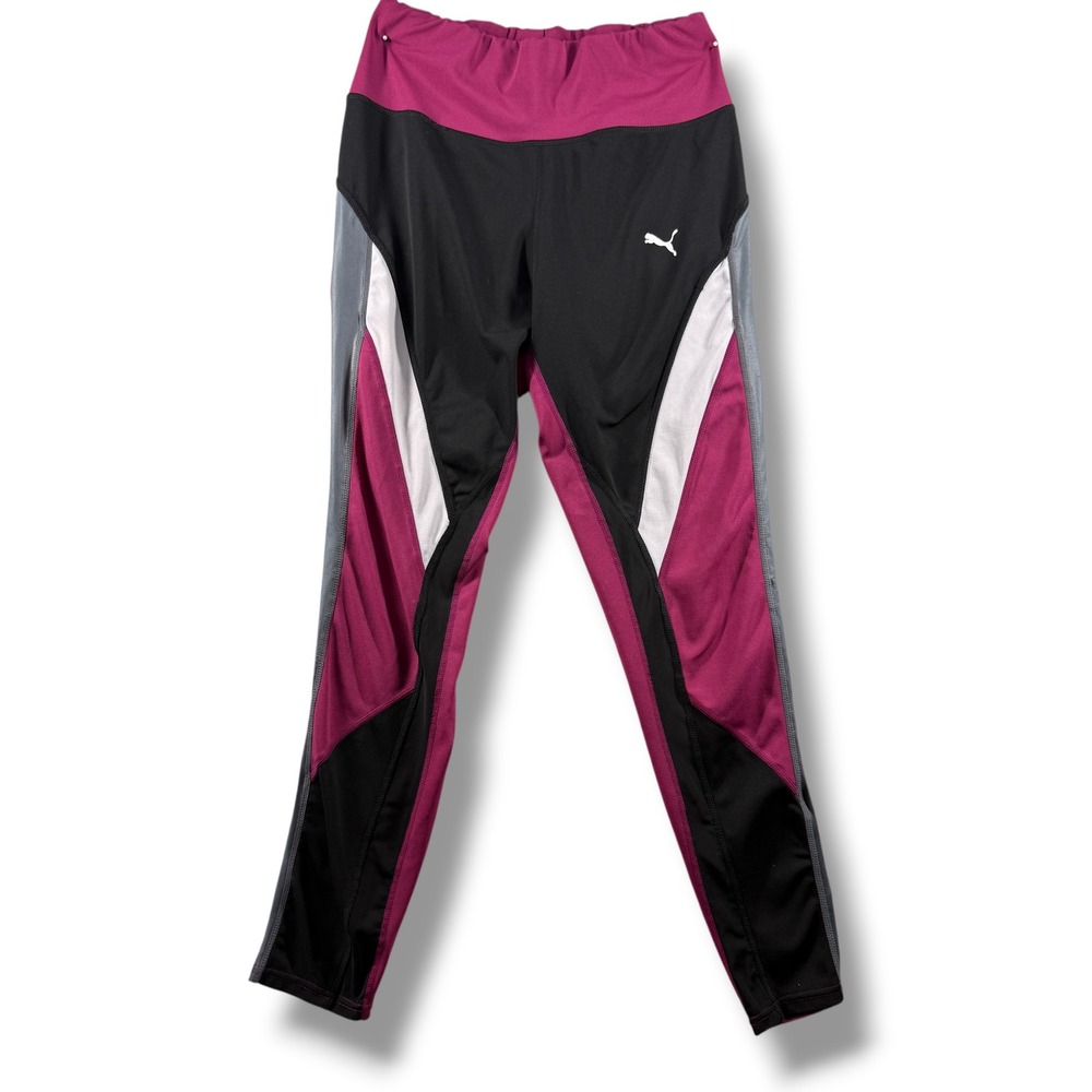 Puma Womens Colorblock Athletic Leggings Black Magenta Pink White Grey 1457